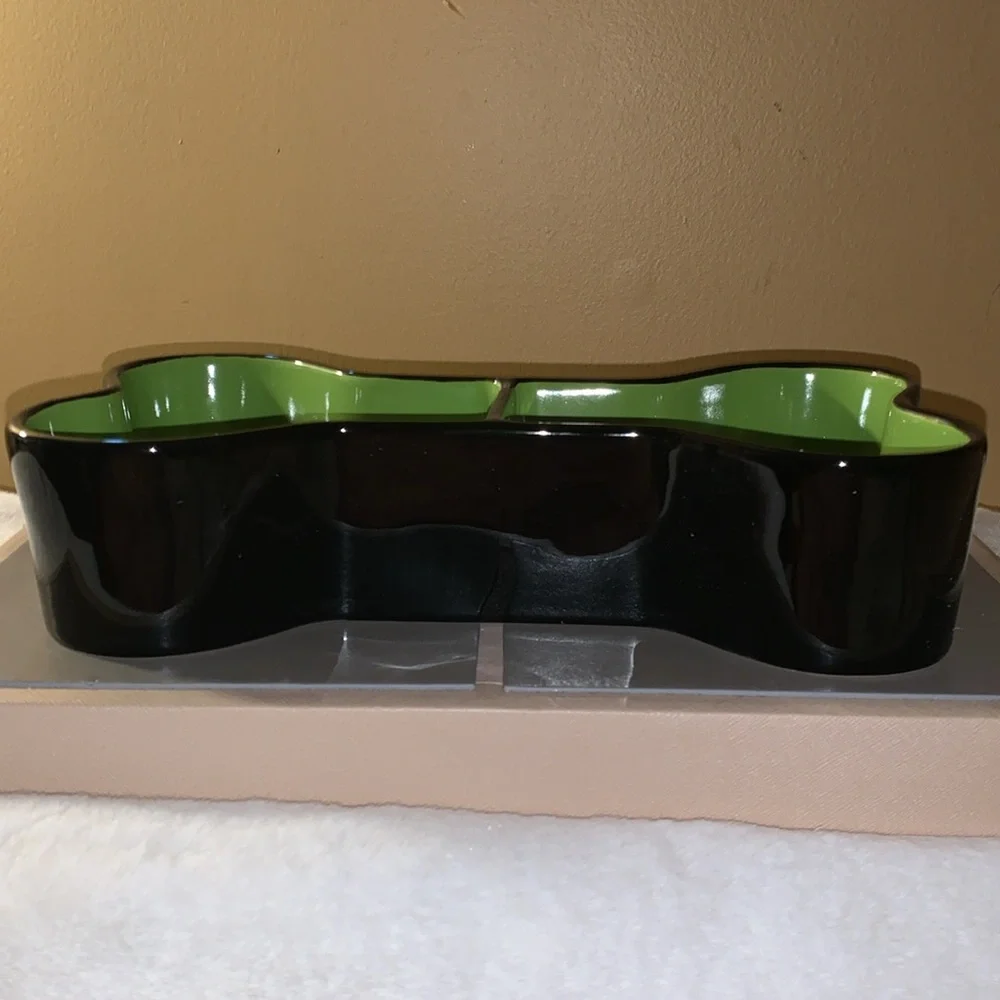 🎃👻 RAE DUNN Black / Green Brew and Gruel Pet Bowl NIB